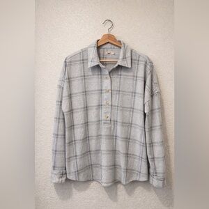 Faherty Legend Sweater Shirt Popover Light Gray Plaid Women’s Size M